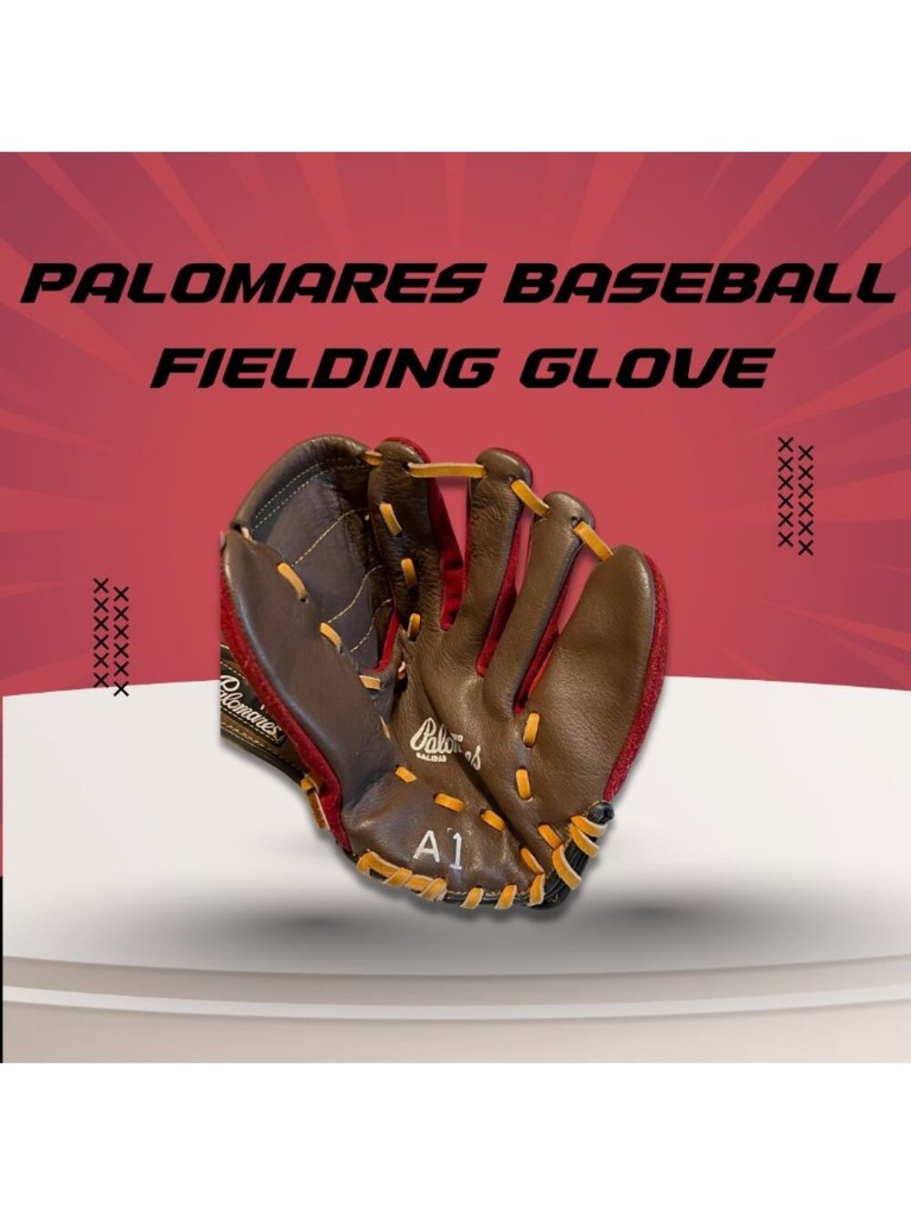 Palomares A1 Baseball Fielding Glove Genuine Leather Red/Brown Youth Size Durabl